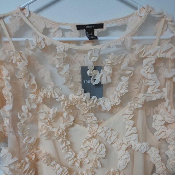 🍑 F21 peach 2 piece mesh ruffle dress junior's L women's M NWT - Picture 2 of 6